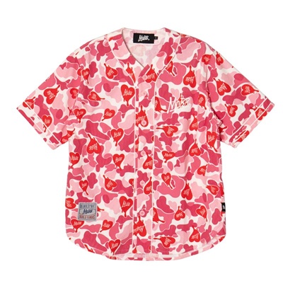 HEART DRIP CAMO BASEBALL SHIRT -PINK-