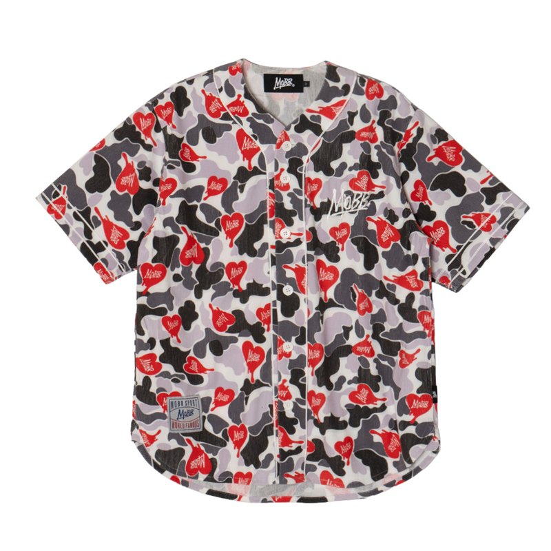 HEART DRIP CAMO BASEBALL SHIRT -WHITE-