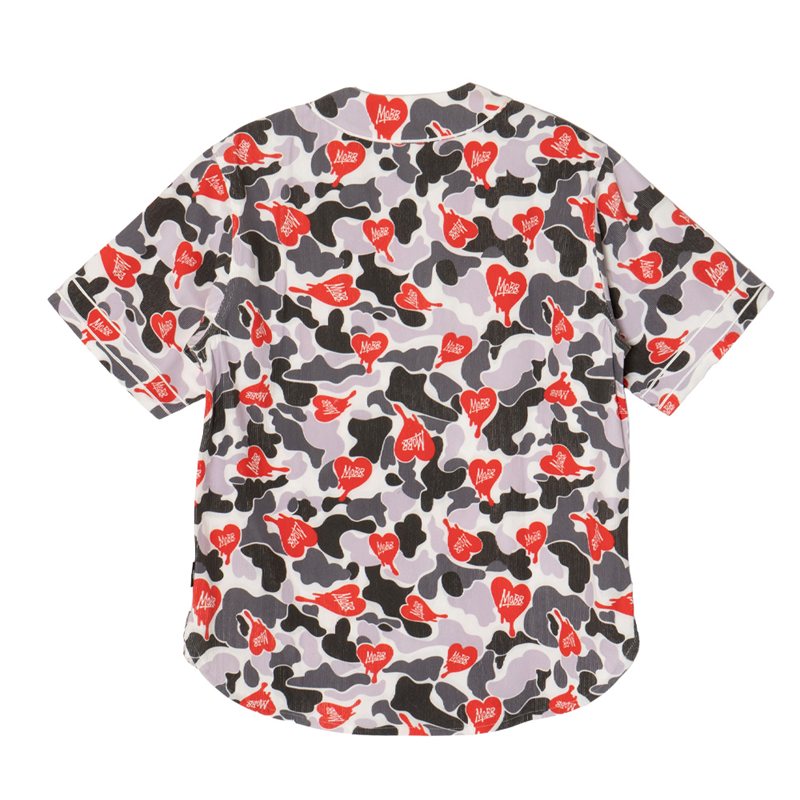 HEART DRIP CAMO BASEBALL SHIRT -WHITE-