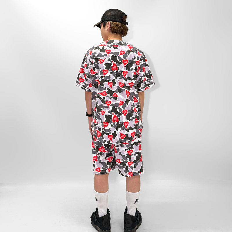 HEART DRIP CAMO BASEBALL SHIRT -WHITE-