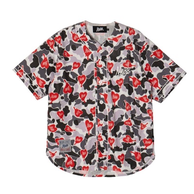 HEART DRIP CAMO BASEBALL SHIRT -WHITE-