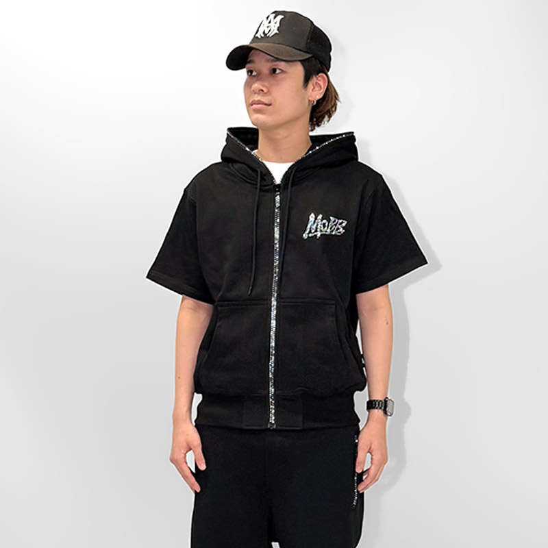 OG STONE ZIP S/S HOODIE -BLACK-