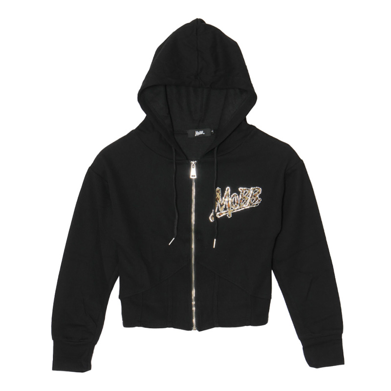 OG TRIM STONE LEOPARD ZIP HOODIE -BLACK- (LADIES)