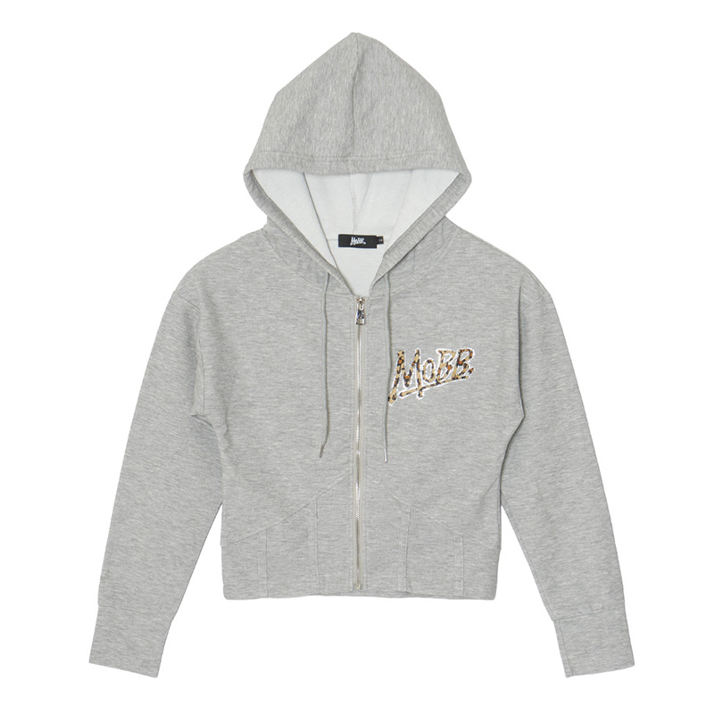 OG TRIM STONE LEOPARD ZIP HOODIE -BLACK- (LADIES)