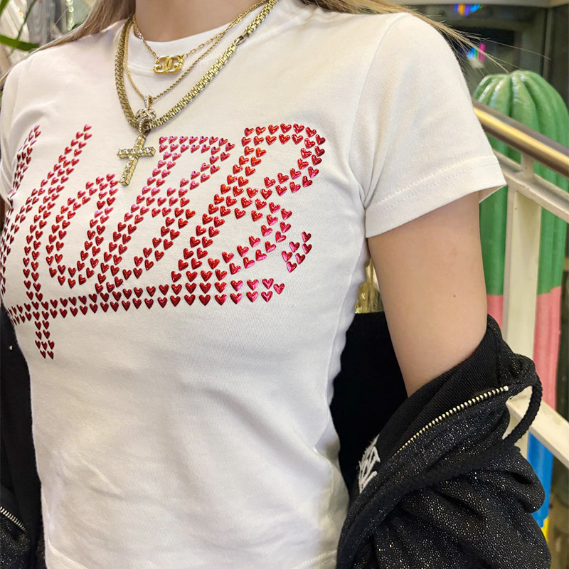 OG METAL HEART T-SHIRT -BLACK×SILVER- (LADIES/KIDS)