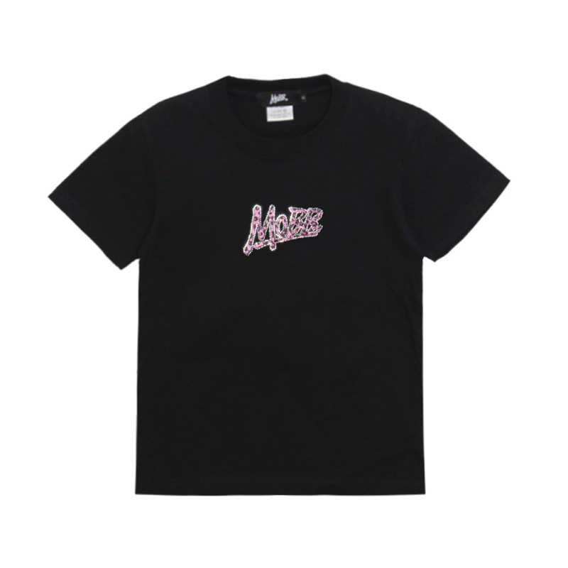 OG TRIM STONE LEOPARD T-SHIRT -BLACK×PINK- (LADIES/KIDS)