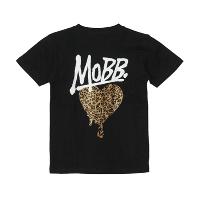HEART DRIP LEOPARD T-SHIRT -BLACKxBEIGE- (LADIES/KIDS)