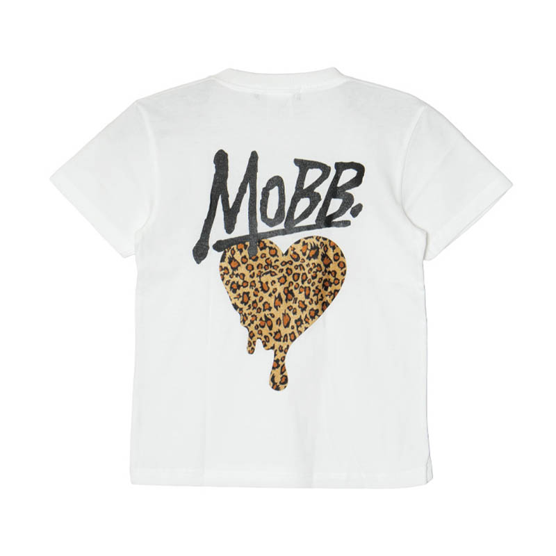 HEART DRIP LEOPARD T-SHIRT -WHITExBEIGE- (LADIES/KIDS)