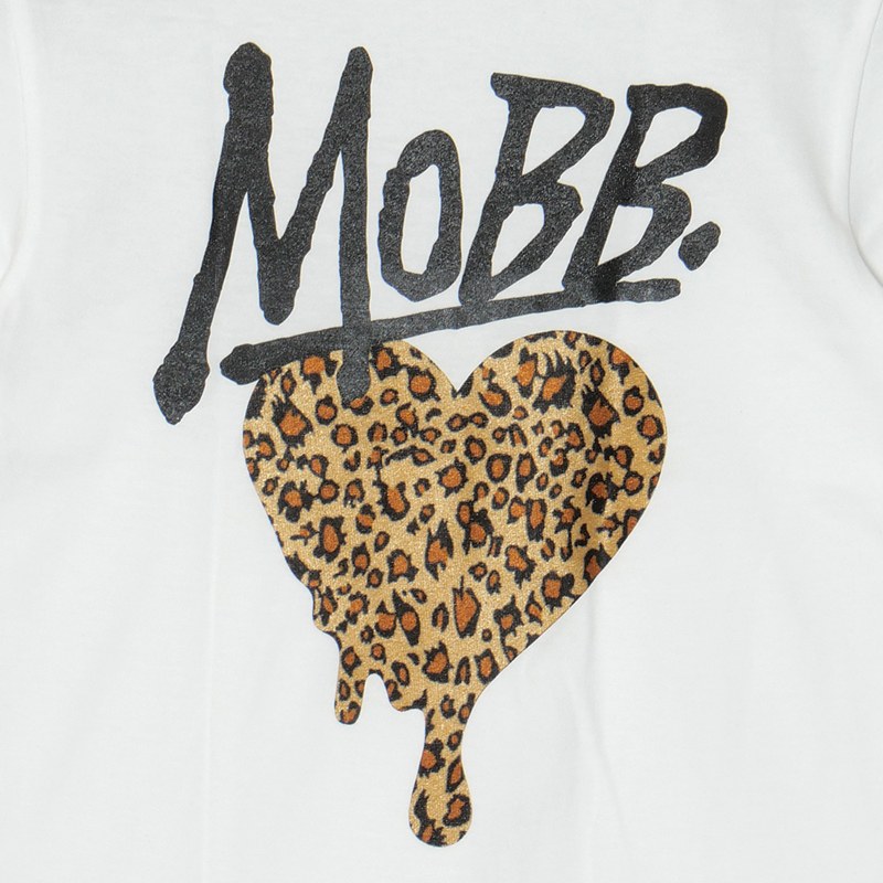 HEART DRIP LEOPARD T-SHIRT -WHITExBEIGE- (LADIES/KIDS)