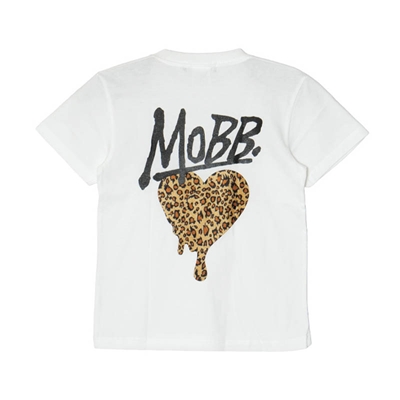 HEART DRIP LEOPARD T-SHIRT -WHITExBEIGE- (LADIES/KIDS)