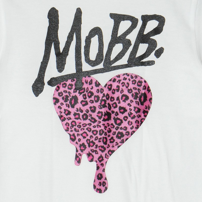 HEART DRIP LEOPARD T-SHIRT -WHITExPINK- (LADIES/KIDS)
