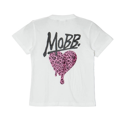 HEART DRIP LEOPARD T-SHIRT -WHITExPINK- (LADIES/KIDS)