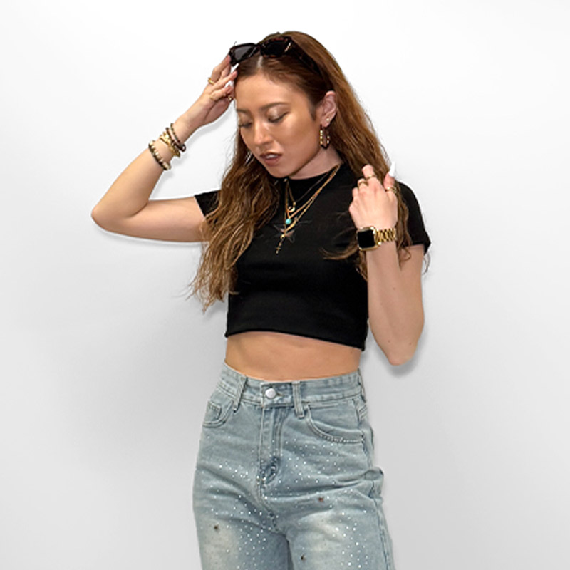 STAR LACE T-SHIRT -BLACK- (LADIES/KIDS)