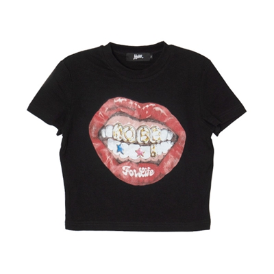 MOBB LIP CROPPED T-SHIRT -BLACK- (LADIES)