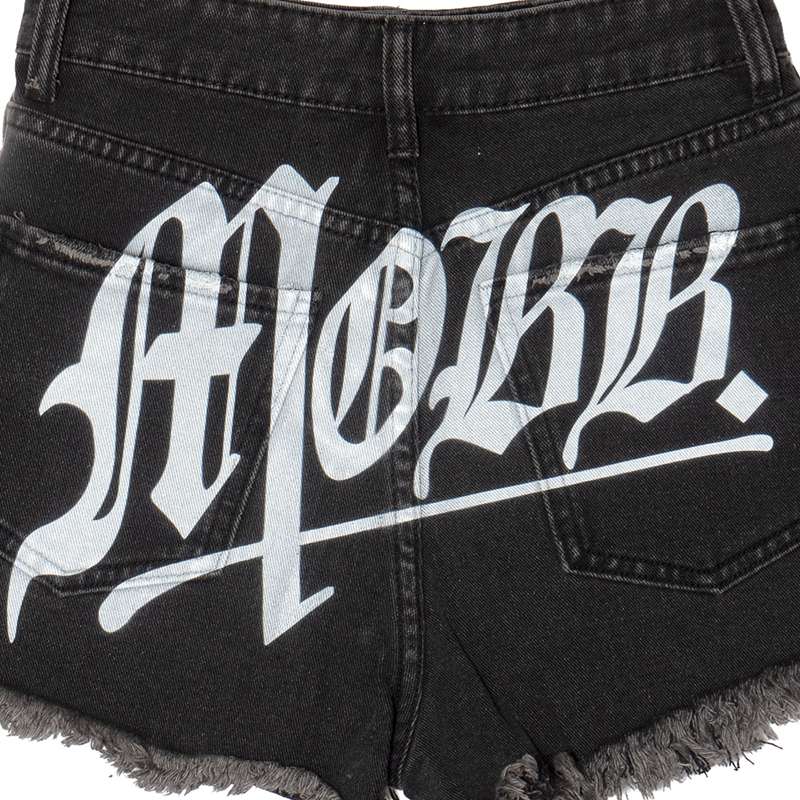 OLD OG DAMAGE DENIM SHORTS -BLACK- (LADIES)