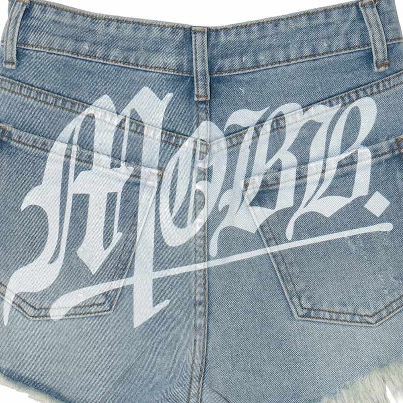 OLD OG DAMAGE DENIM SHORTS -INDIGO- (LADIES)