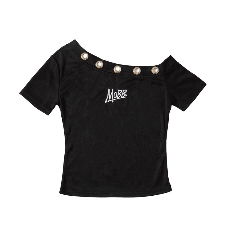 OG EYELET S/S OFF SHOULDER -BLACK-(LADIES/KIDS)