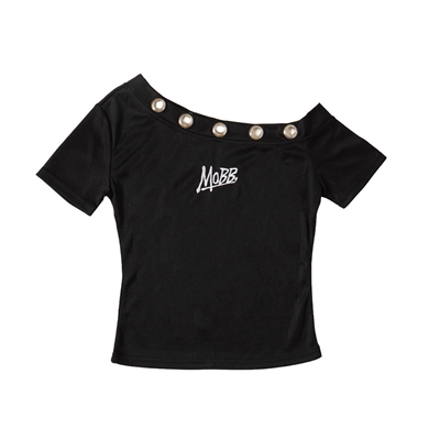 OG EYELET S/S OFF SHOULDER -BLACK-(LADIES/KIDS)