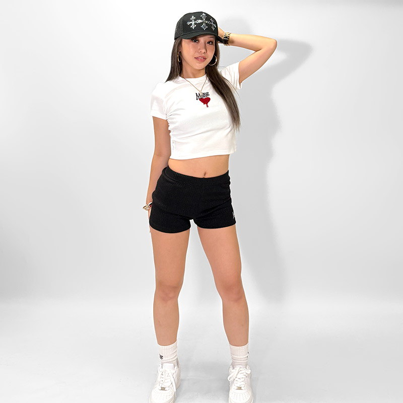 HEART DRIP STONE CROPPED T-SHIRT -WHITE-(LADIES/KIDS)