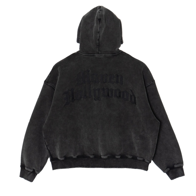 FLAME SKULL ZIP HOODIE -BLACK-
