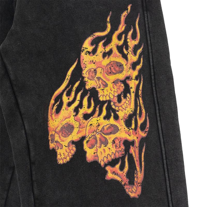 FLAME SKULL SWEATS -BLACK-