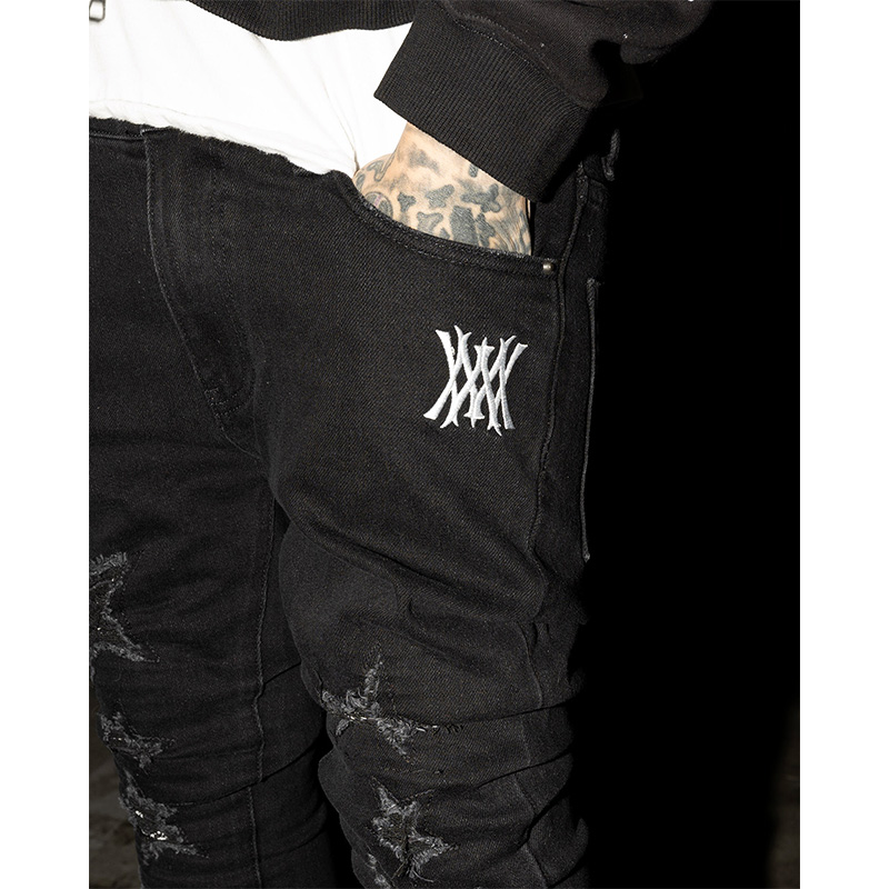 STAR CRASH SKINNY PANTS -BLACK-