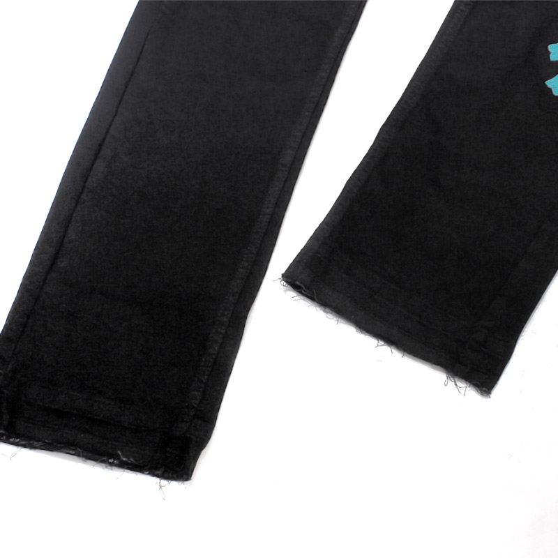 CROSS LEATHER DENIM PANTS -BLACK×BLUE-