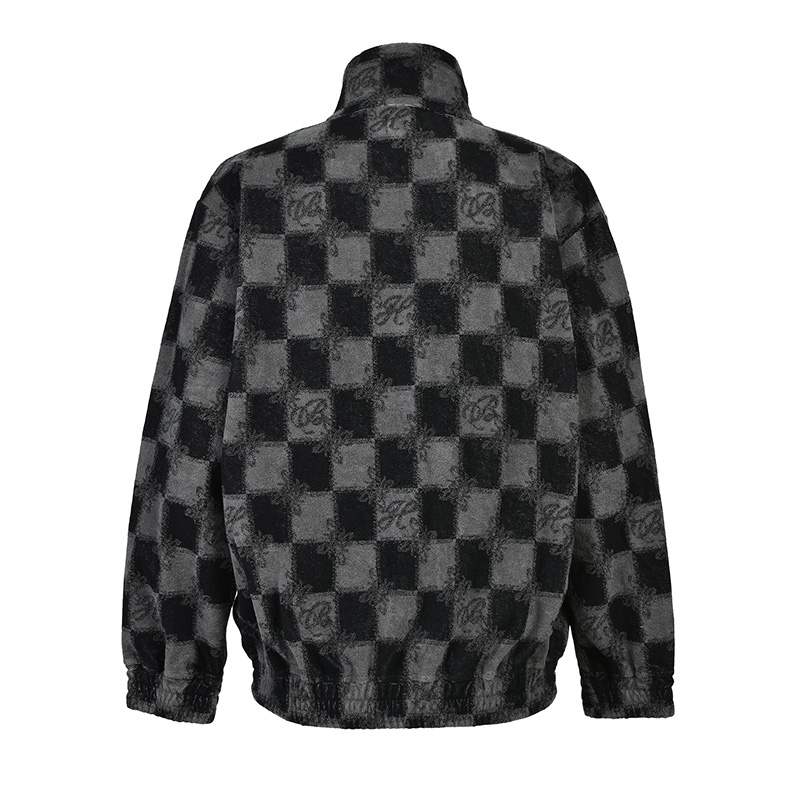 BLOCK CHECK PILE JACKET -BLACK-
