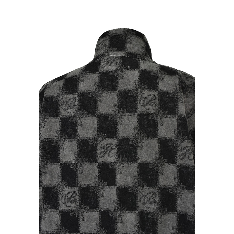 BLOCK CHECK PILE JACKET -BLACK-
