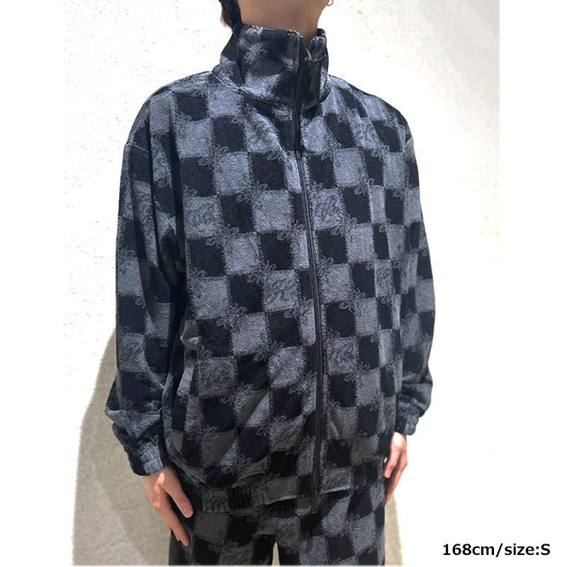 BLOCK CHECK PILE JACKET -BLACK-