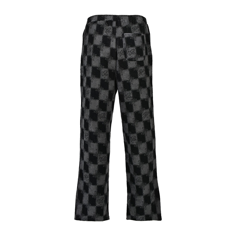 BLOCK CHECK PILE PANTS -BLACK-