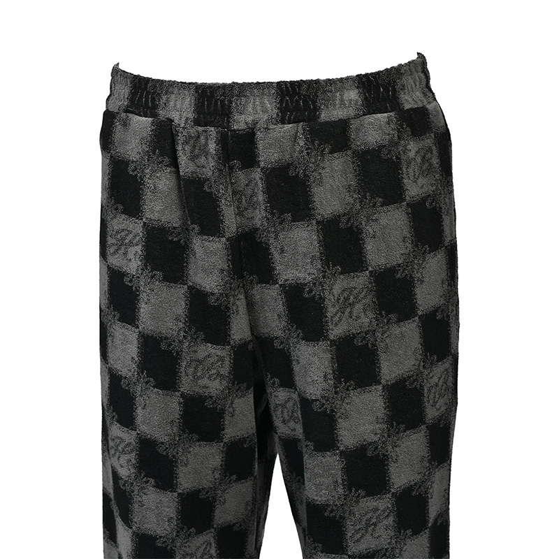 BLOCK CHECK PILE PANTS -BLACK-