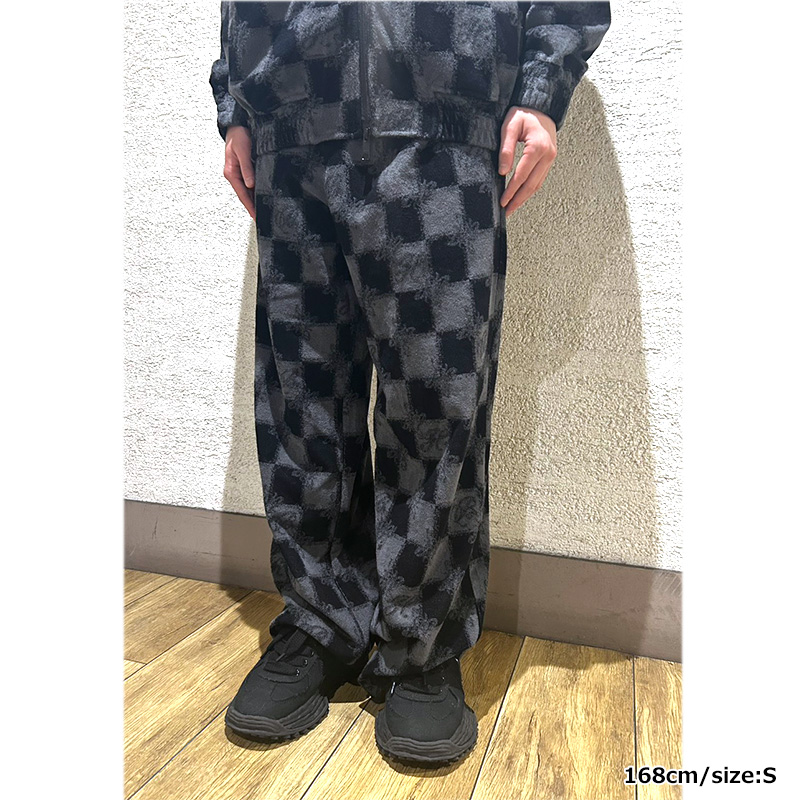 BLOCK CHECK PILE PANTS -BLACK-