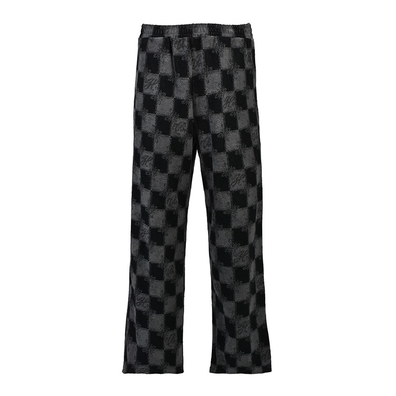 BLOCK CHECK PILE PANTS -BLACK-