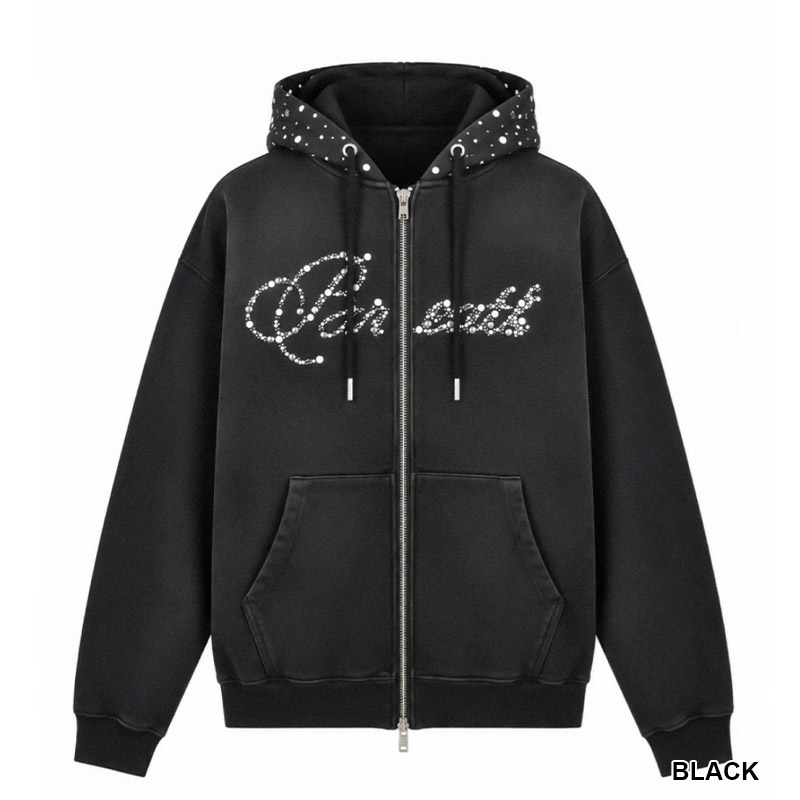 RHINESTONE ZIP HOODIE -2.COLOR-