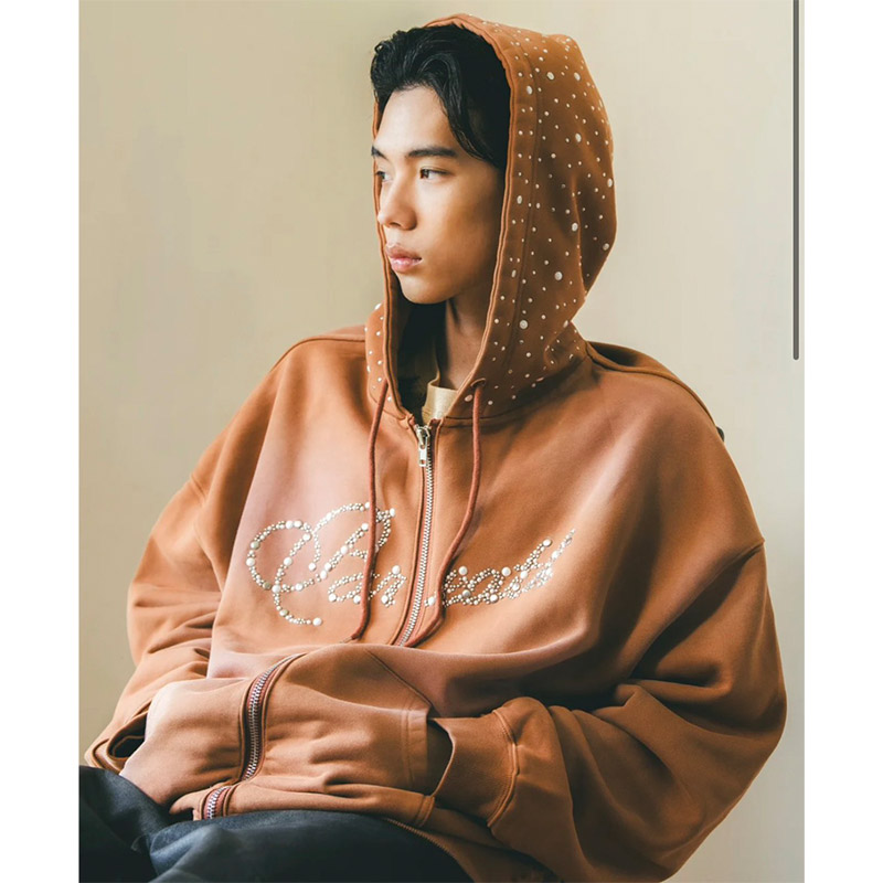 RHINESTONE ZIP HOODIE -2.COLOR-