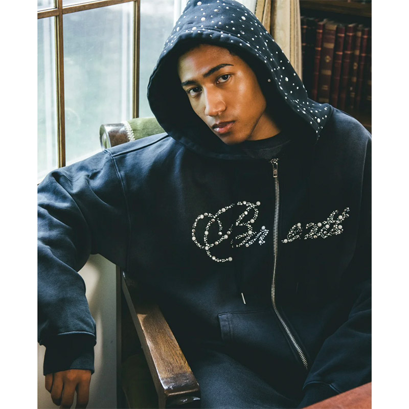 RHINESTONE ZIP HOODIE -2.COLOR-