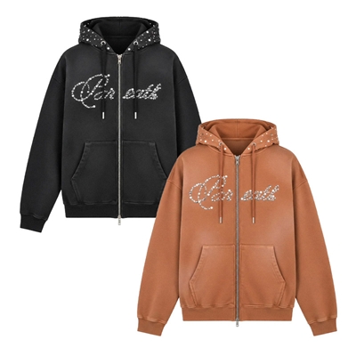 RHINESTONE ZIP HOODIE -2.COLOR-