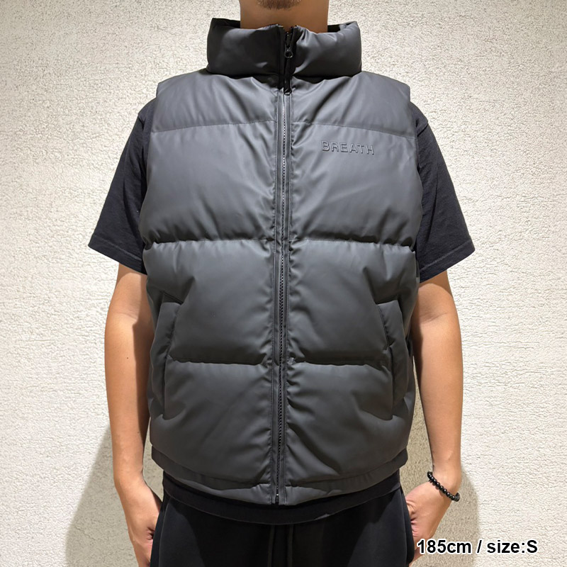 FAUX LEATHER MATTE DOWN VEST -BLACK-