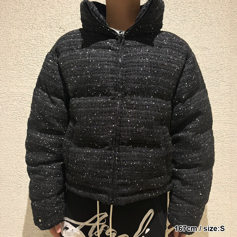 SHINY TWEED DOWN JACKET -BLACK-