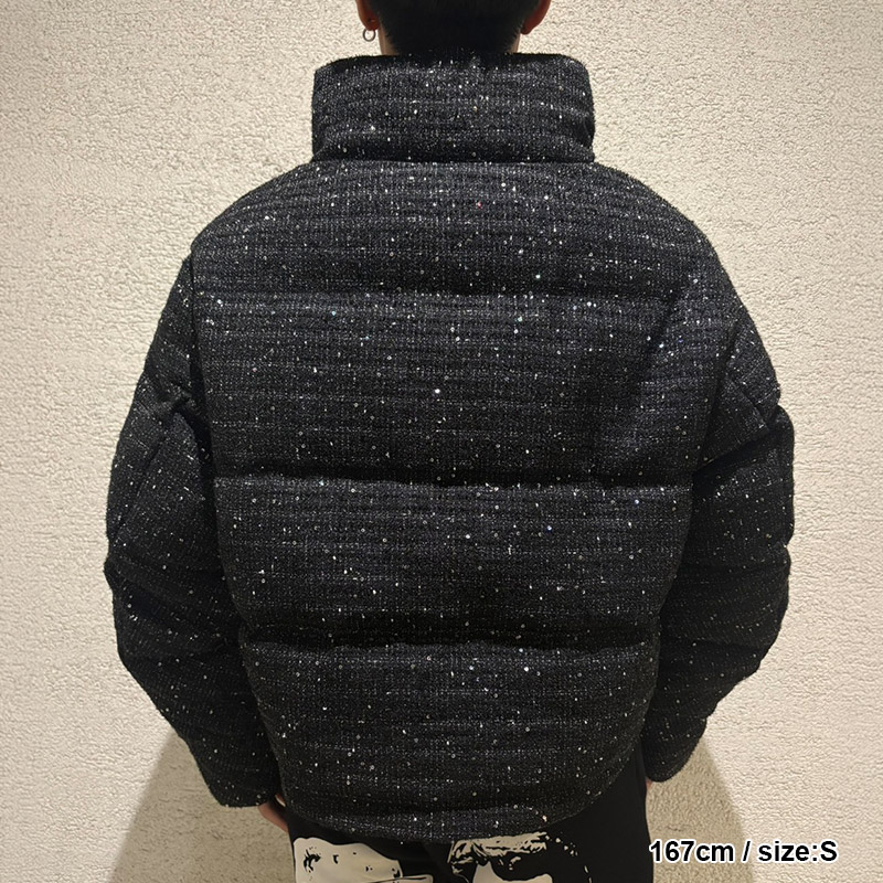 SHINY TWEED DOWN JACKET -BLACK-