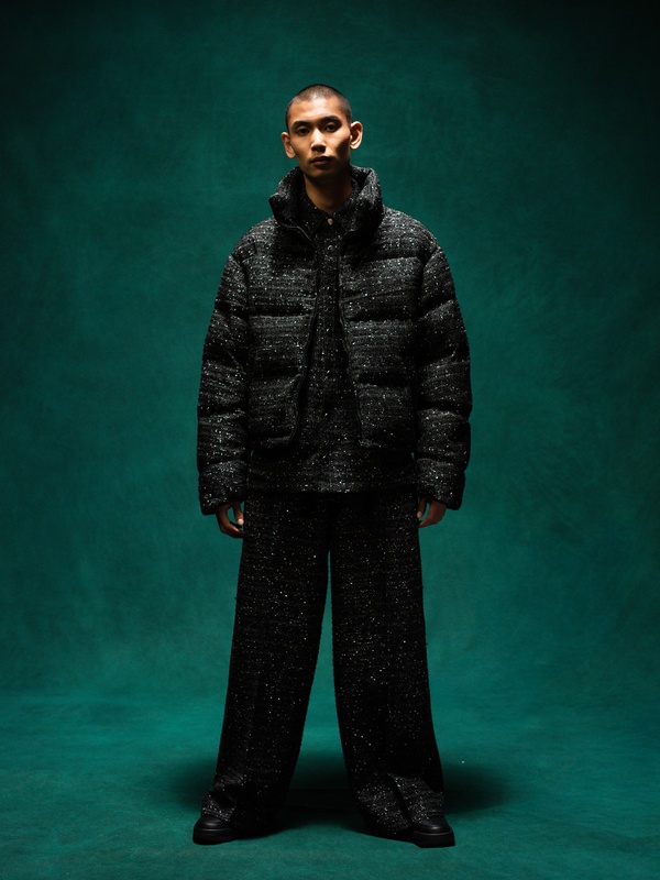 SHINY TWEED DOWN JACKET -BLACK-
