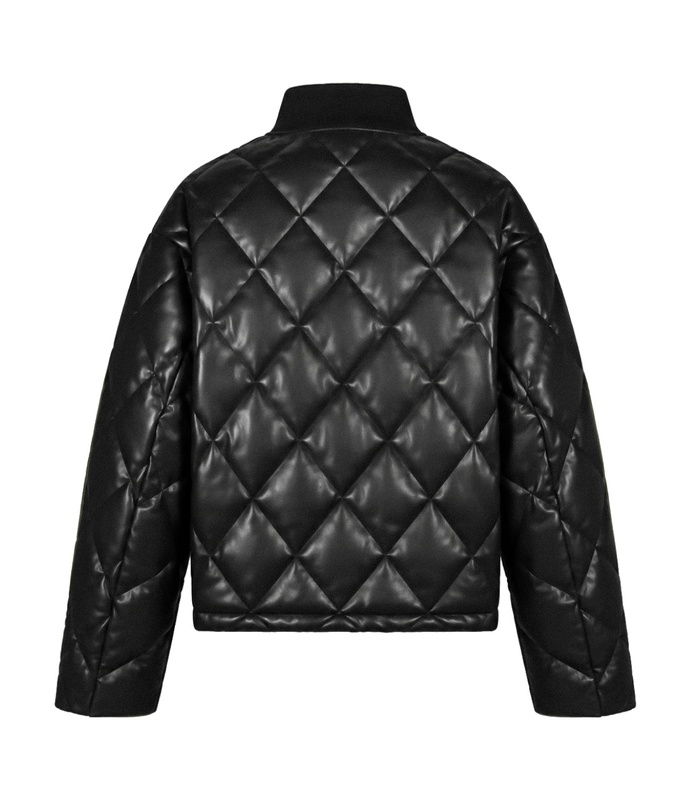 FAUX LEATHER QUILTING DOWN JACKET -BLACK-