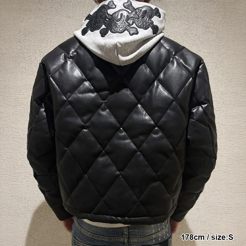 FAUX LEATHER QUILTING DOWN JACKET -BLACK-