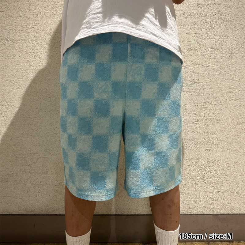BLOCK CHECK PILE SHORTS -BLUE-