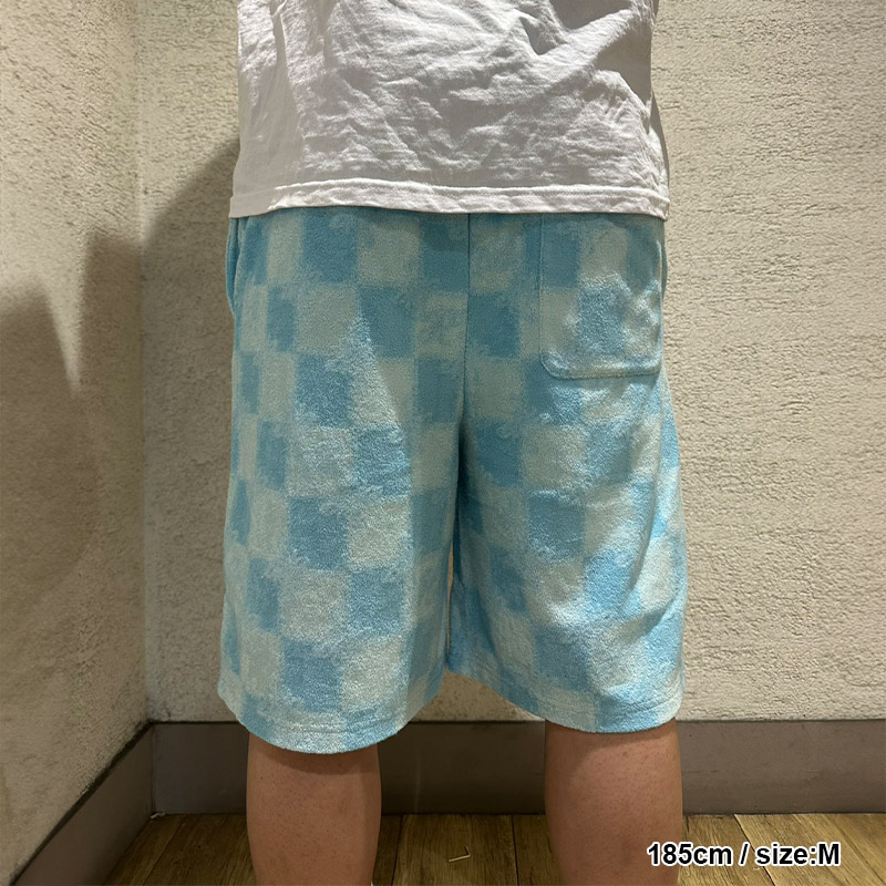 BLOCK CHECK PILE SHORTS -BLUE-