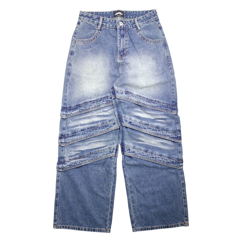 LAYERED DENIM PANTS -BLUE-