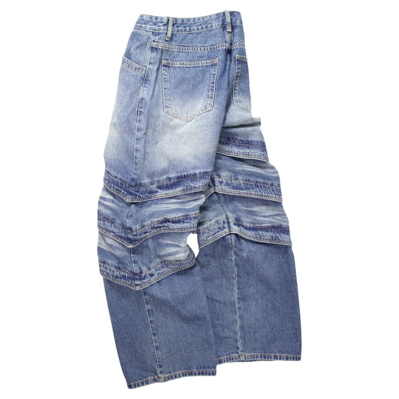 LAYERED DENIM PANTS -BLUE-