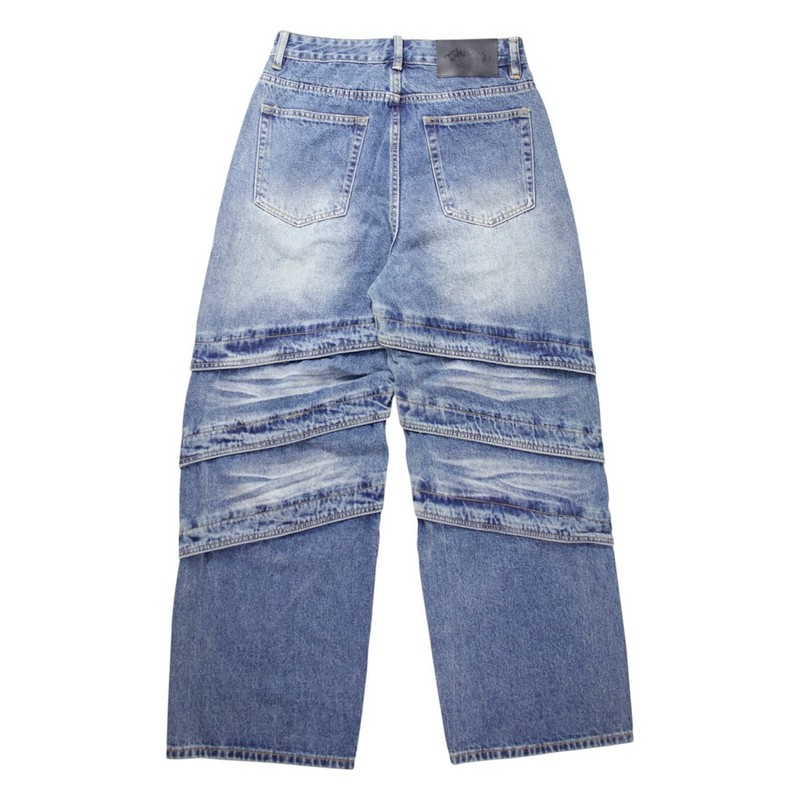 LAYERED DENIM PANTS -BLUE-