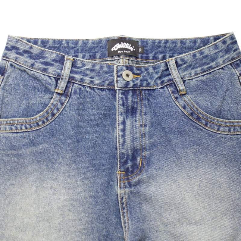 LAYERED DENIM PANTS -BLUE-